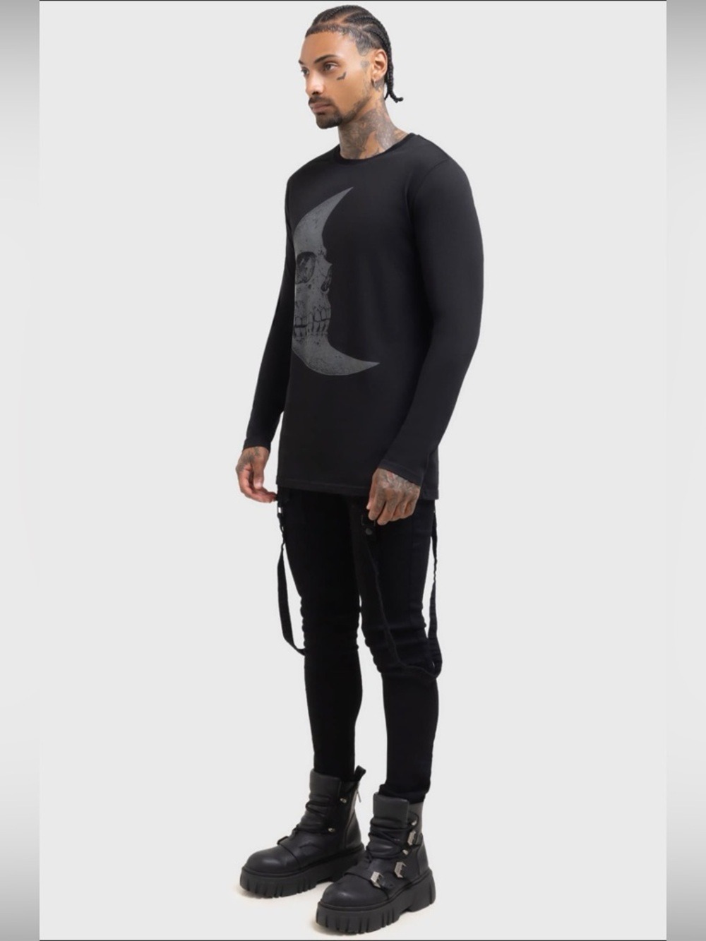 Killstar Lunar Crescent Skull Long Sleeve Goth Shirt Men’s Small NWT - Picture 6 of 12
